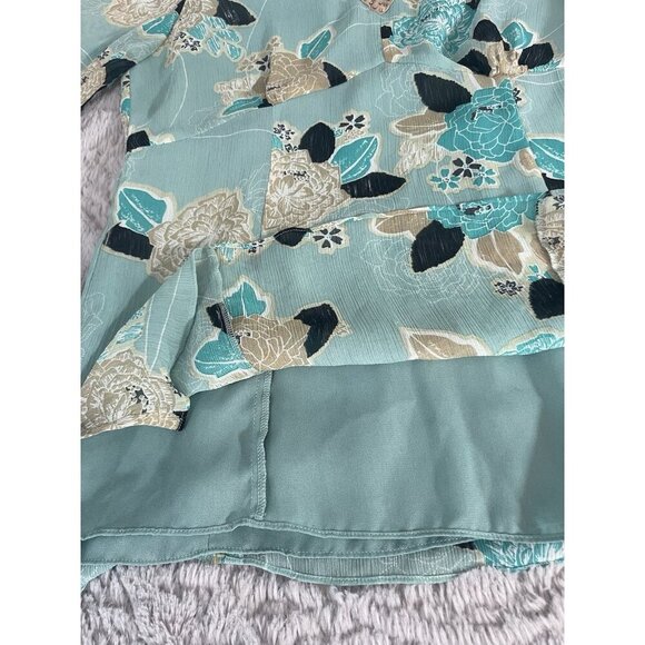 Style & Co Mint Green Floral V Neck Blouse Women's Size 8 Hidden Zip Cls - Picture 6 of 11